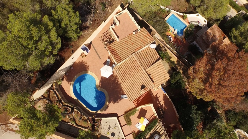 Villa in Moraira, Early aerial view showing pool & roof terrace, Image 24